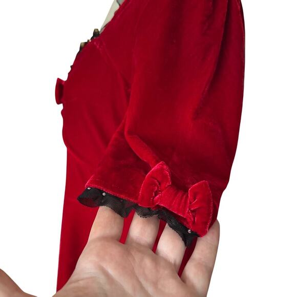 Sourpuss Velvet Vivienne Pinup Dress Women's Size M Med Mini Lace Trim 1245 vamp - Picture 5 of 14